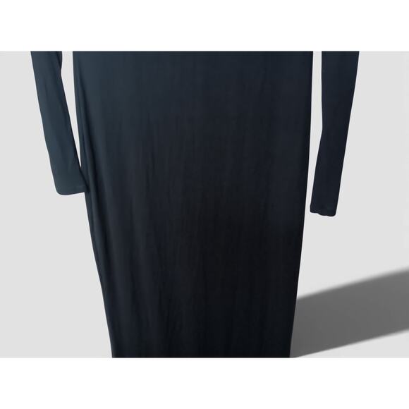 SKIMS Ribbed Long Sleeve Bodycon Maxi Dress Black Size XL Stretchy Form Fitting - Picture 9 of 13